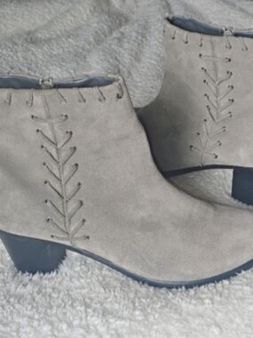 Women’s Taupe Suede Ankle Boots - Stylish Lace Detail